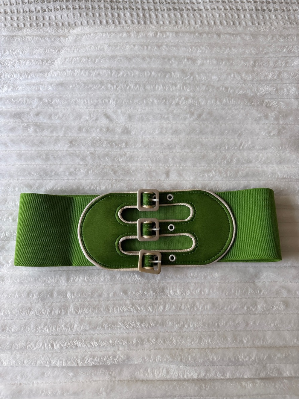 Green Elastic Wide Buckle Waist Belt - Unbranded
